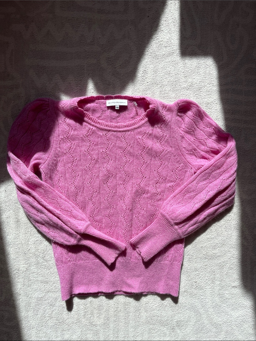 White + Warren Pink Cable-Knit Scoop Neck Sweater